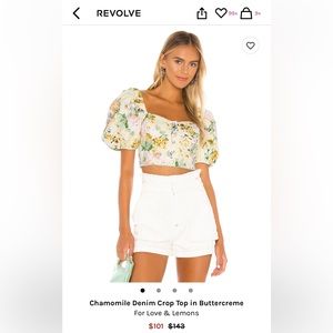For Love and Lemons Chamomile Denim Crop Top in Buttercreme